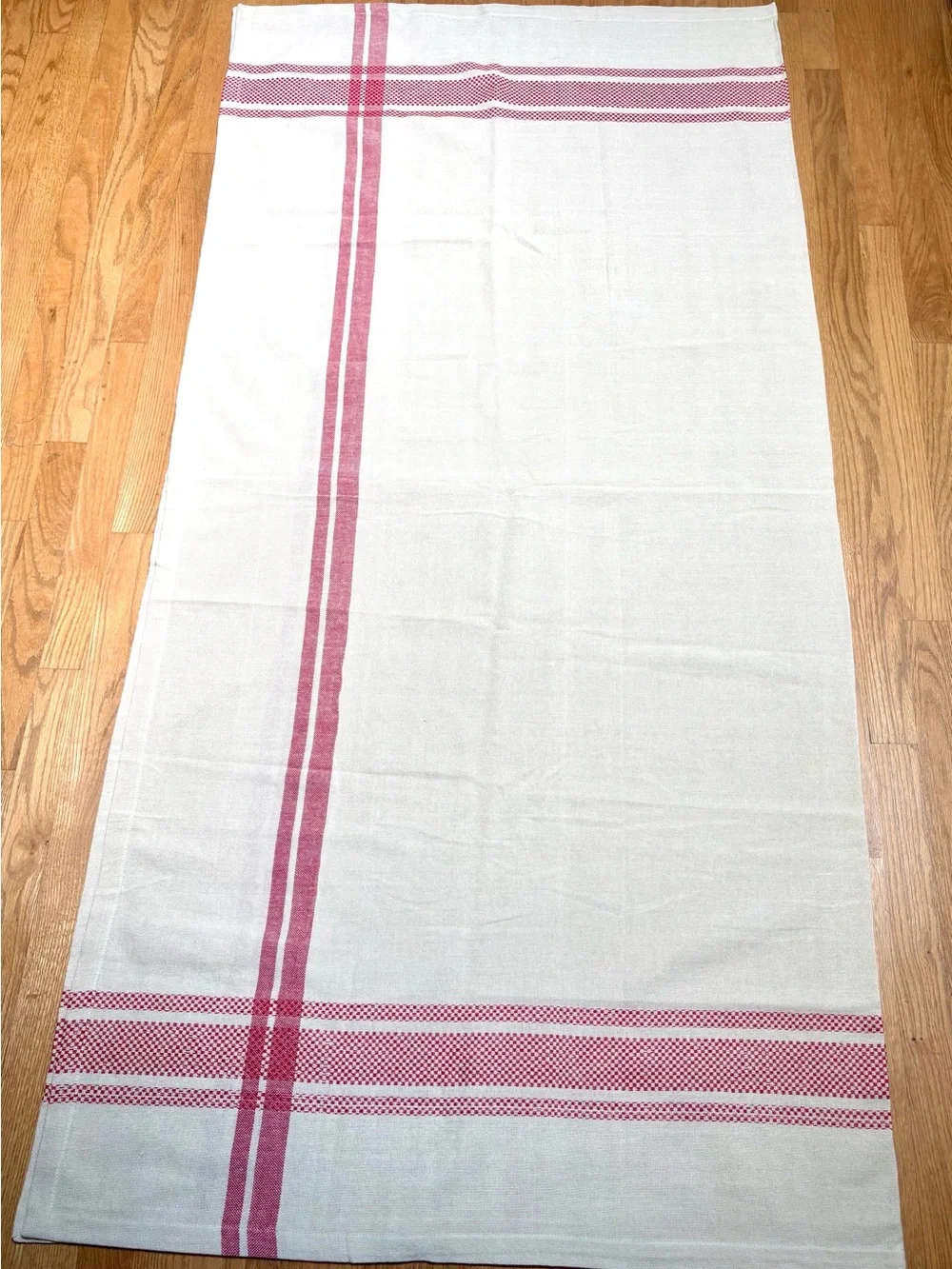 Kiss That Frog Organic Cotton Tablecloth Red Cream French Picnic Stripe 74